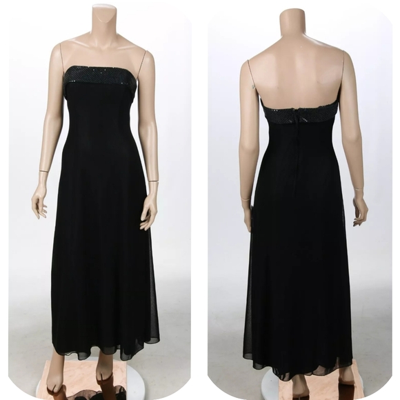 L.A. GLo Vintage 80s 90s Black Shimmer Strapless Party Prom Dress sz 9/10 - Picture 1 of 1